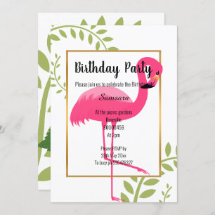 BRIGHT FLAMINGO BOTANICAL WHITE PINK GOLD INVITATION