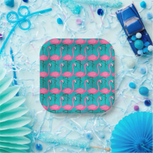 Bright Flamingo Pattern   Add Your Initial 2 Paper Plate