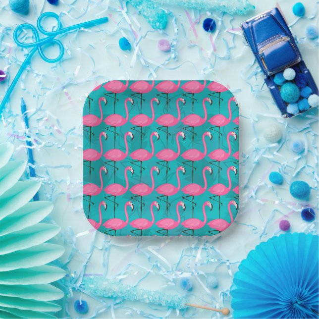 Bright Flamingo Pattern | Add Your Initial 2 Paper Plate (Party)