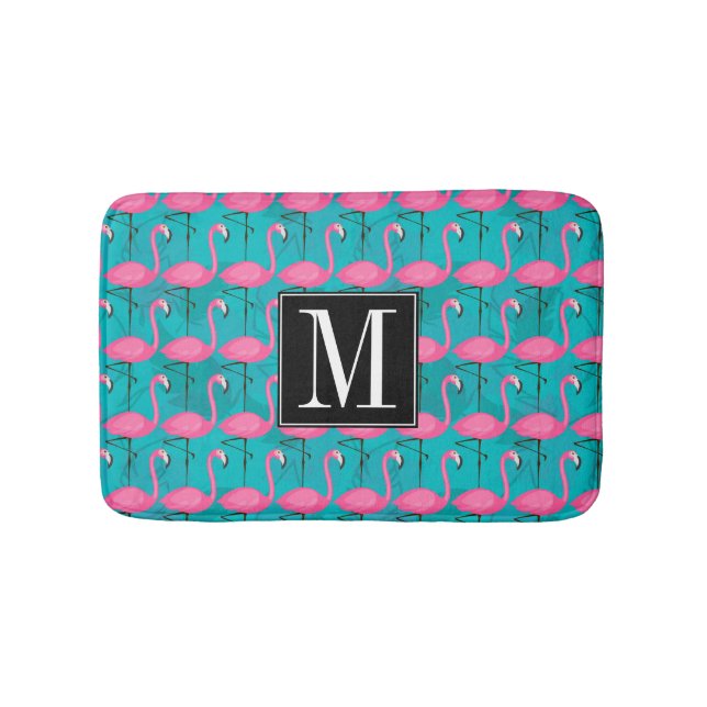 Bright Flamingo Pattern | Add Your Initial Bath Mat (Front)
