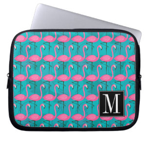 Bright Flamingo Pattern Add Your Initial Laptop Sleeve