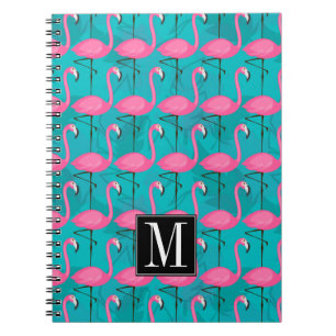 Bright Flamingo Pattern Add Your Initial Spiral Notebook