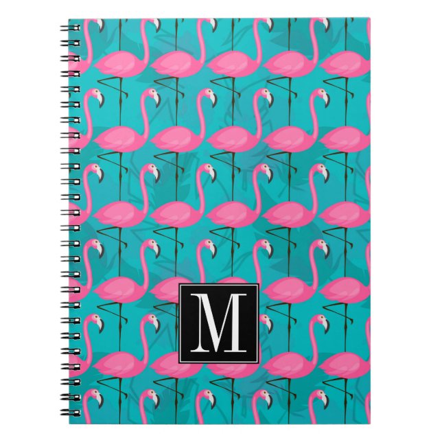 Bright Flamingo Pattern | Add Your Initial Spiral Notebook (Front)