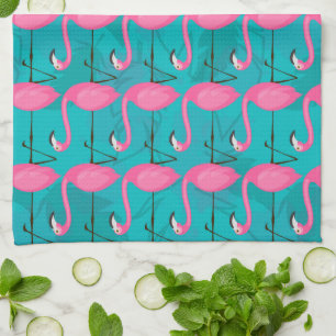 Bright Flamingo Pattern Add Your Initial Tea Towel