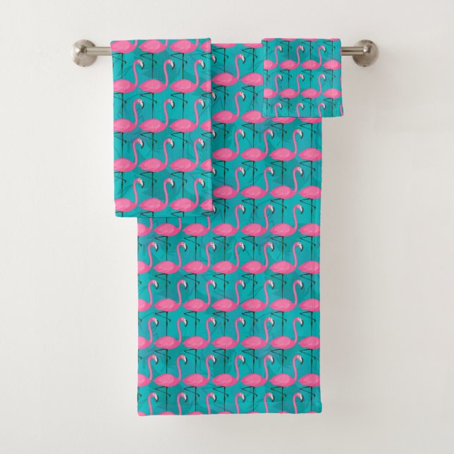 Bright Flamingo Pattern Bath Towel Set (Insitu)