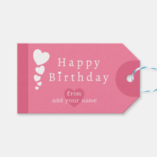 Bright Flamingo Pink Birthday Hearts Gift Tags