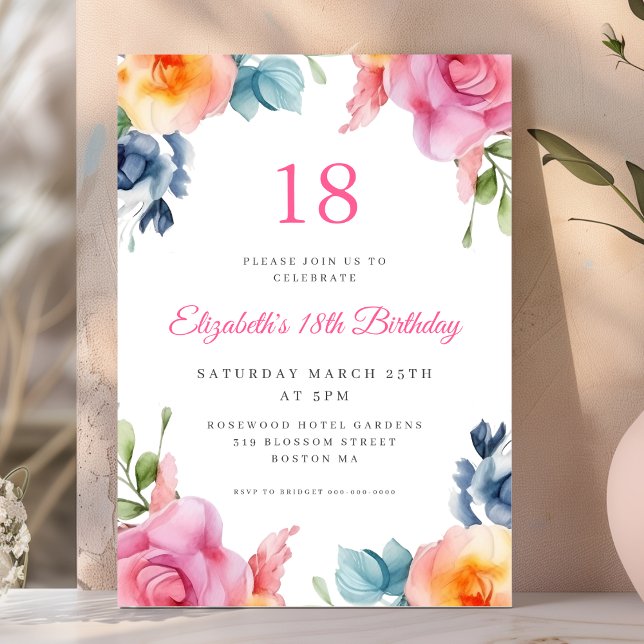 Bright Floral 18th Birthday Invitation (Creator Uploaded)