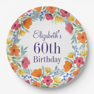 Bright Floral 60th Birthday  Paper Plate