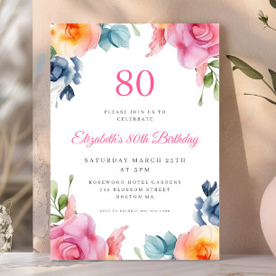 Bright Floral 80th Birthday Invitation