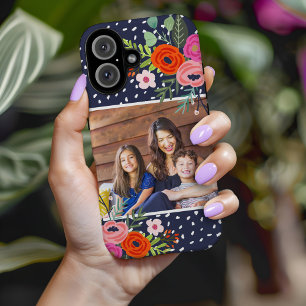 Bright Floral and Dots Custom Photo iPhone 16 Case
