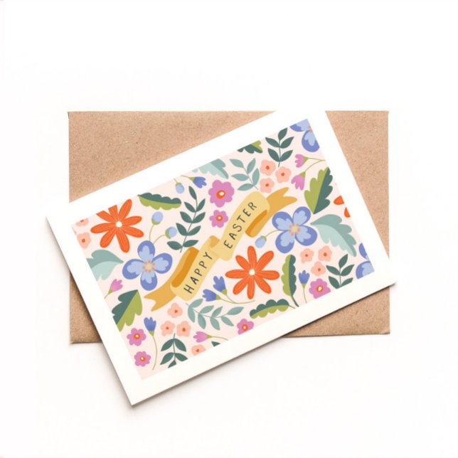 Bright Floral Banner Happy Easter Greeting Card (Creator Uploaded)