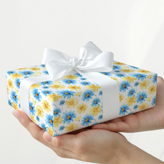 Bright Floral Blue and Yellow Gift Wrapping Paper (Creator Uploaded)