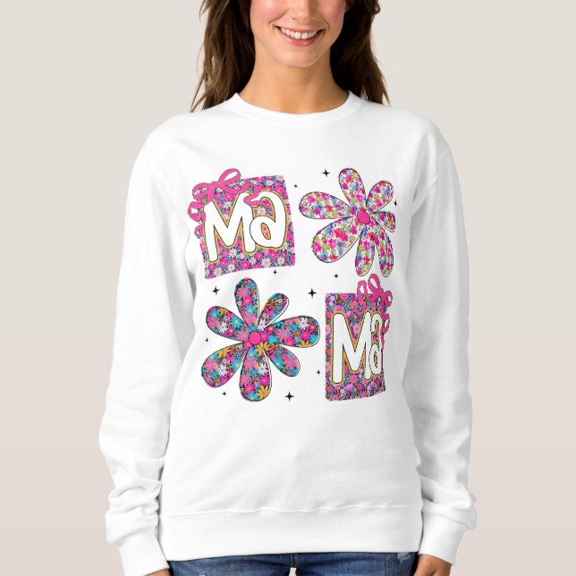 Bright Floral Boho Mama Graphic Art Sweatshirt (Front)