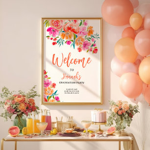 Bright Floral Bold Hand-Painted Graduation Welcome Poster