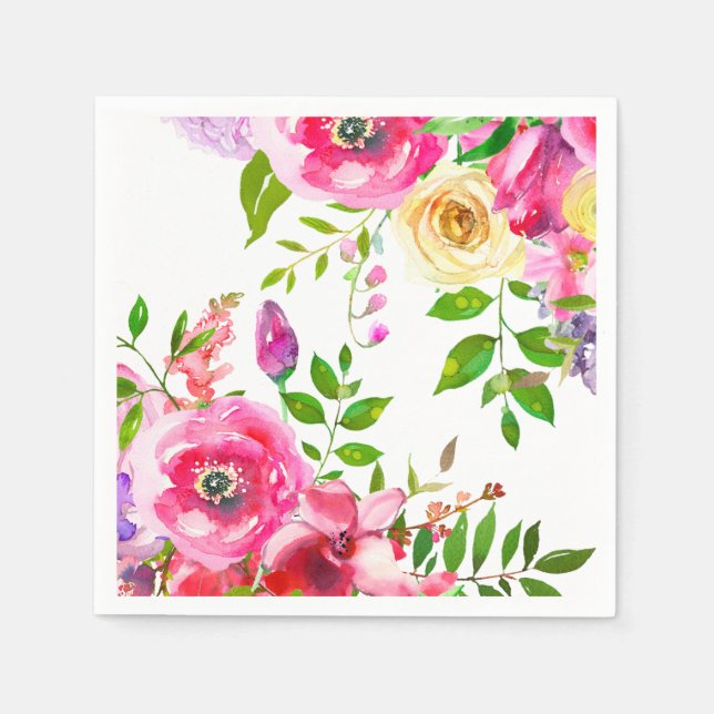 Bright Floral Bold Pink Spring Botanical Modern Napkin (Front)