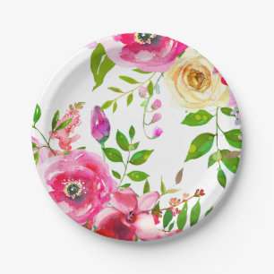 Bright Floral Bold Pink Spring Botanical Modern Paper Plate