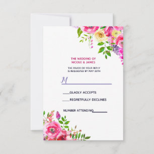 Bright Floral Bold Pink Spring Botanical RSVP Card