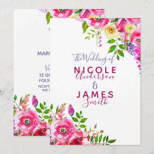 Bright Floral Bold Pink Spring Botanical Wedding Invitation