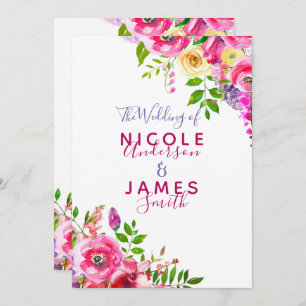 Bright Floral Bold Pink Spring Botanical Wedding Invitation