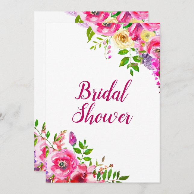 Bright Floral Bold Pink Spring Bridal Shower Invitation (Front/Back)