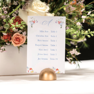 Bright Floral Border Alphabetic Seating Charts Table Number