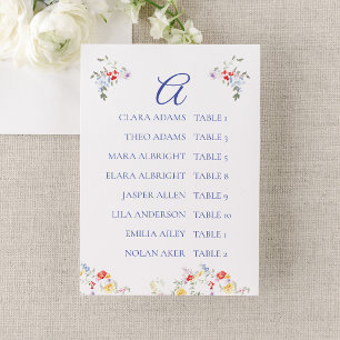 Bright Floral Border Alphabetic Seating Charts Table Number