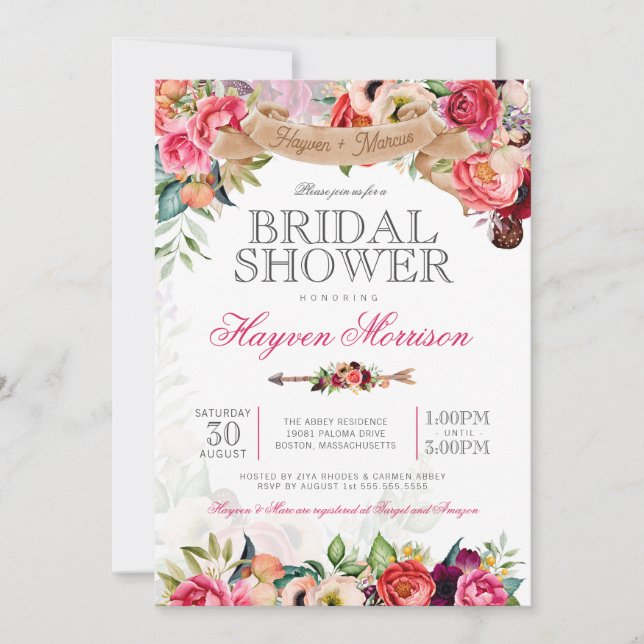 Bright Floral Botanical Boho Bridal Shower Invitation (Front)