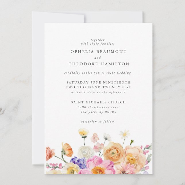 Bright Floral Botanical Modern Elegant Wedding Invitation (Front)