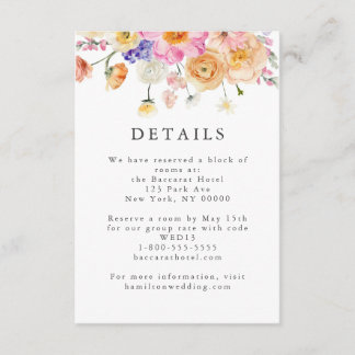 Bright Floral Botanical Wedding Details Card