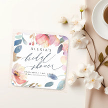 Bright Floral Bridal Shower Paper Coaster