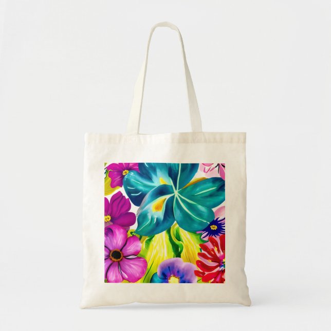 Bright Floral Canvas Tote Bag (Front)