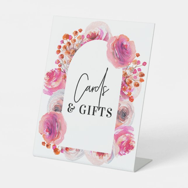 Bright Floral Cards & Gifts Sign for Bridal Shower (Front)