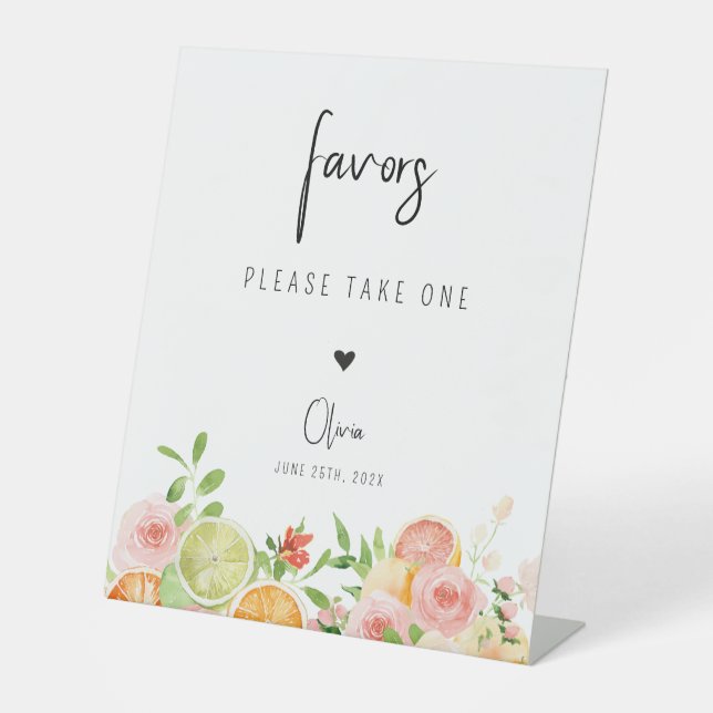Bright floral citrus Favours Sign personalised (Front)