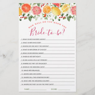 Bright Floral Citrus Slice Bridal Shower Game