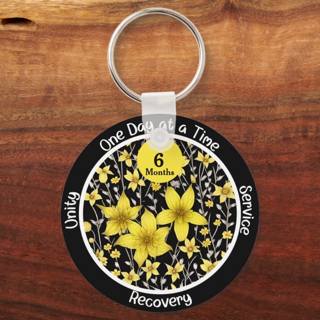 Bright Floral Custom Sobriety Milestone Gift Key Ring (Front)