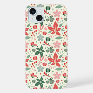 Bright Floral Design with Green Leaves and Dot iPhone 15 Plus Case
