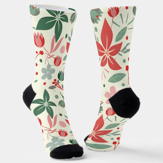 Bright Floral Design with Green Leaves and Dot Socks (Angled)