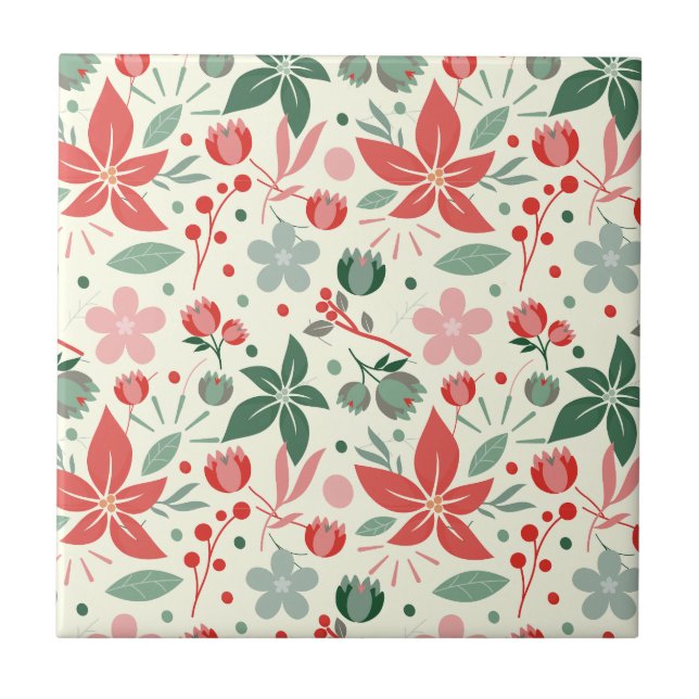 Bright Floral Design with Green Leaves and Dot Tile (Front)