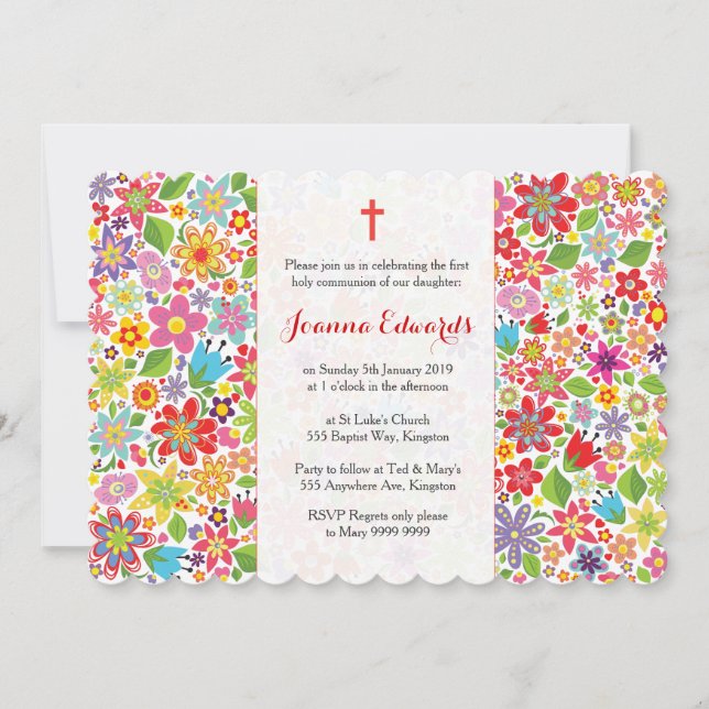 Bright Floral First Communion Personalised Invites (Front)