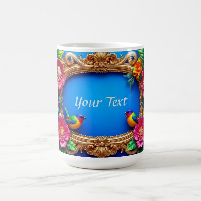 Bright Floral Frame With Colourful Birds Coffee Mug (Center)