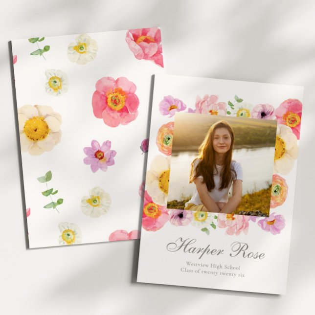 Bright Floral Graduation Annoucement Card (Creator Uploaded)