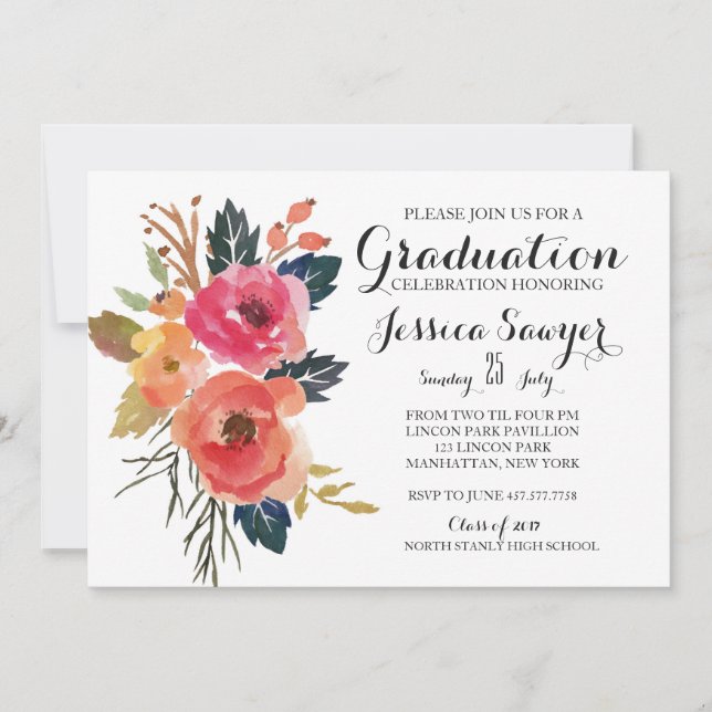 Bright Floral Graduation party Invitation (Front)
