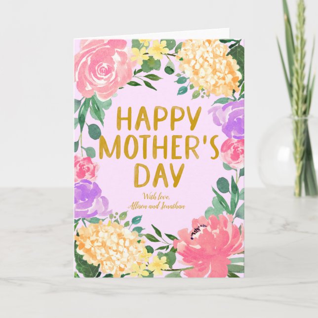 Bright Floral Happy Mothers Day Holiday  Card (Front)