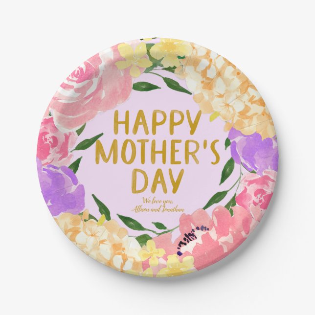 Bright Floral Happy Mothers Day  Paper Plate (Front)