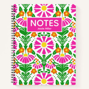 Bright Floral Magenta Orange Green Personalised  Notebook