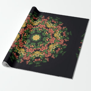 Bright floral mandala with red and yellow flowers. wrapping paper