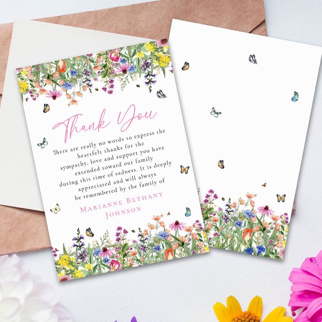 Bright Floral Memorial Celebration of Life Thank You Card (Creator Uploaded)