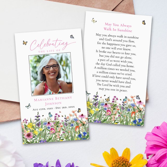 Bright Floral Memorial Funeral Prayer Card (Creator Uploaded)