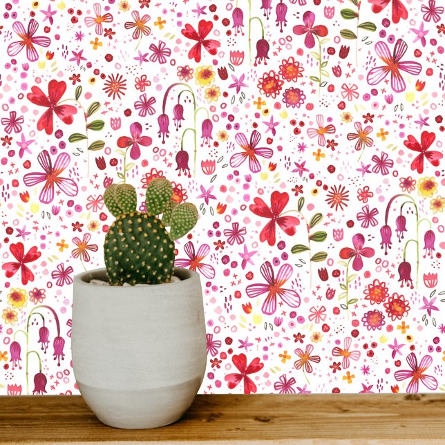 Bright Floral Modern Watercolor Wildflower Wallpaper (Watercolor wildflower floral unique art wallpaper)