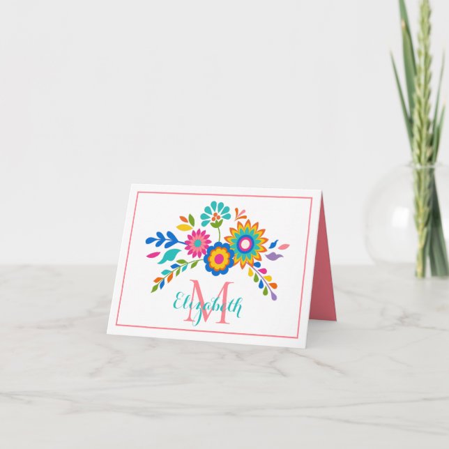 Bright Floral Monogram Thank You Card (Front)